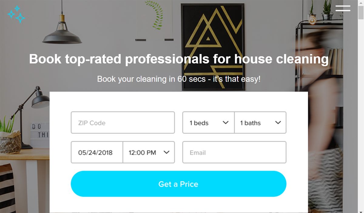 BrightBrooms landing page with a booking form for house cleaning